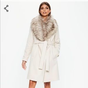 Cream Faux Fur Collar Coat